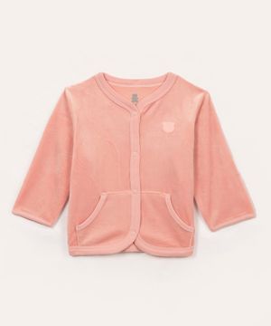 casaco infantil de plush com bolso rosa