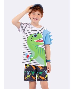 Pijama Manga Curta Infantil com Bermuda Dinossauro
