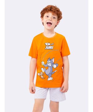 Pijama Manga Curta Masculino Infantil Laranja Tom and Jerry