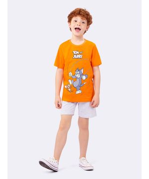 Pijama Manga Curta Masculino Infantil Laranja Tom and Jerry