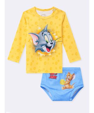 Blusa Manga Longa Bebê e Tapa Fraldas Unissex com Proteção  UV 50+ Tom e Jerry