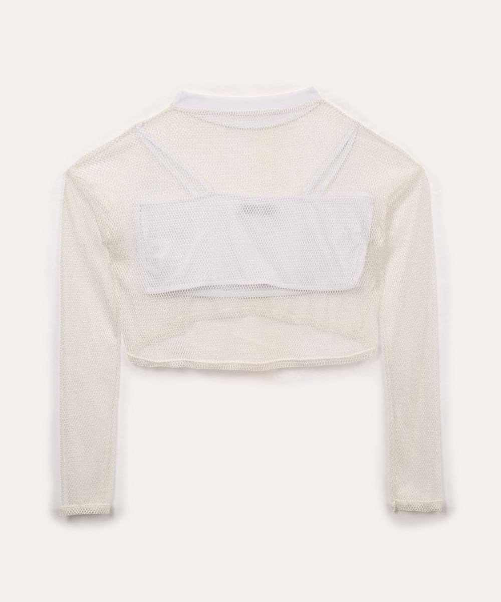 blusa de tela juvenil com sobreposição manga longa off white