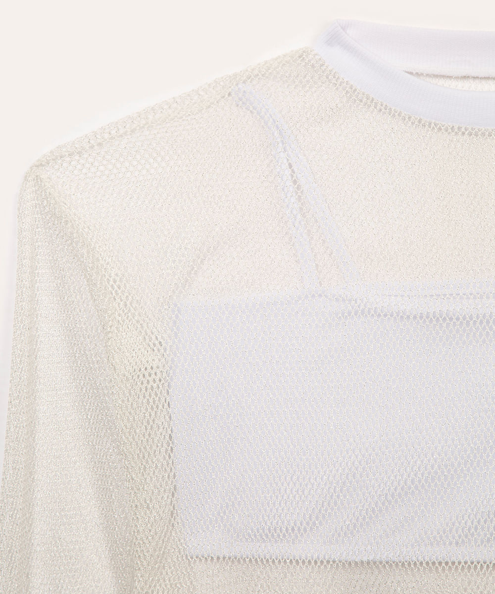 blusa de tela juvenil com sobreposição manga longa off white