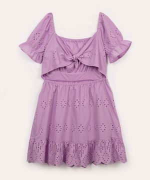 vestido de laise infantil manga curta lilás