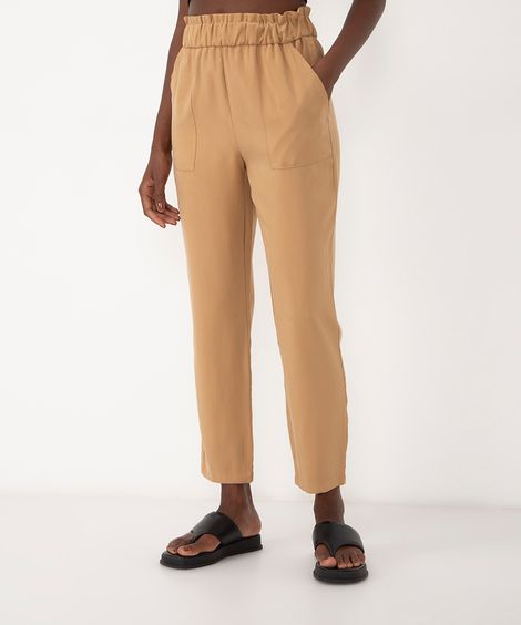calça clochard de viscose cintura alta caramelo
