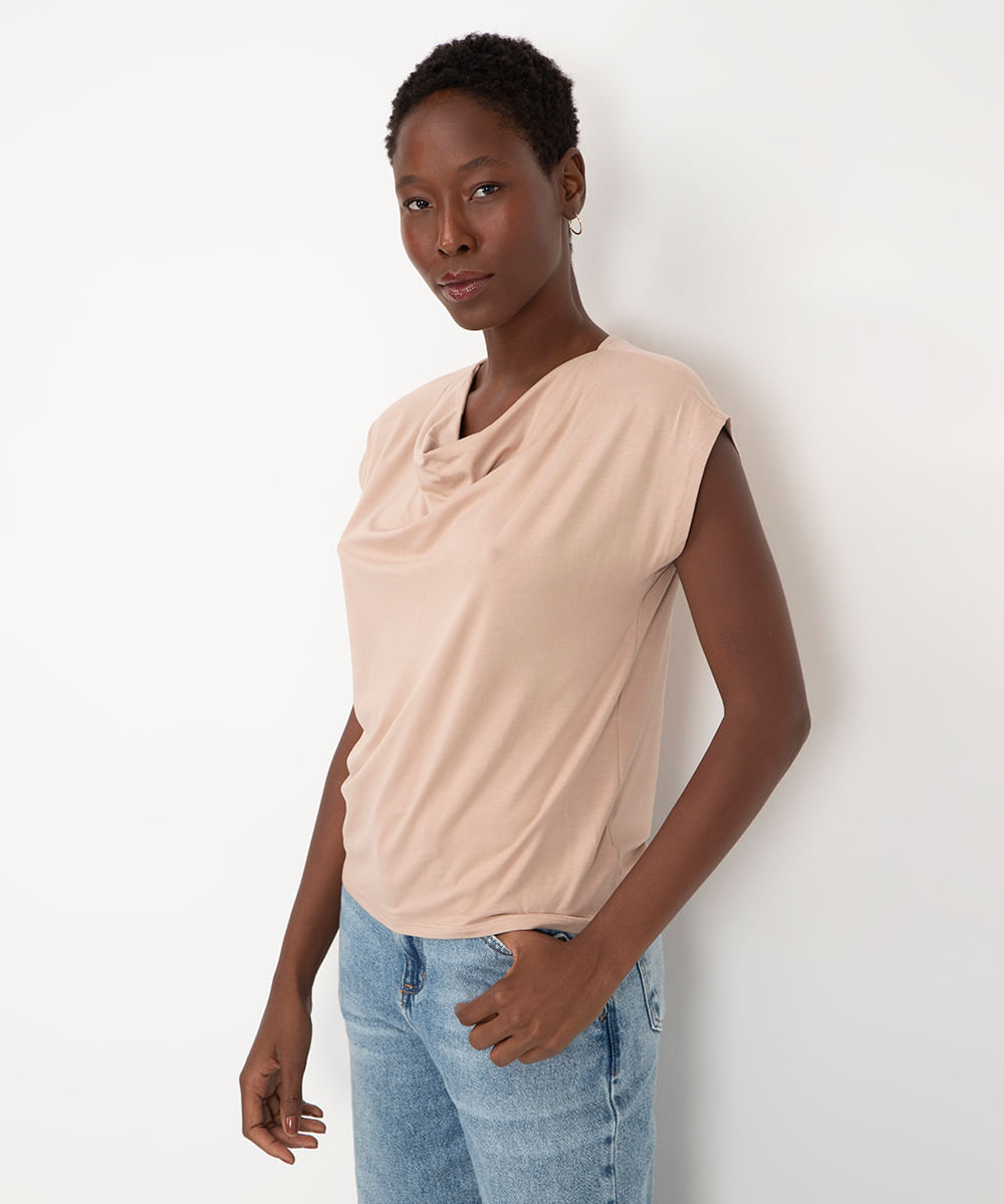 blusa gola degagê manga curta areia