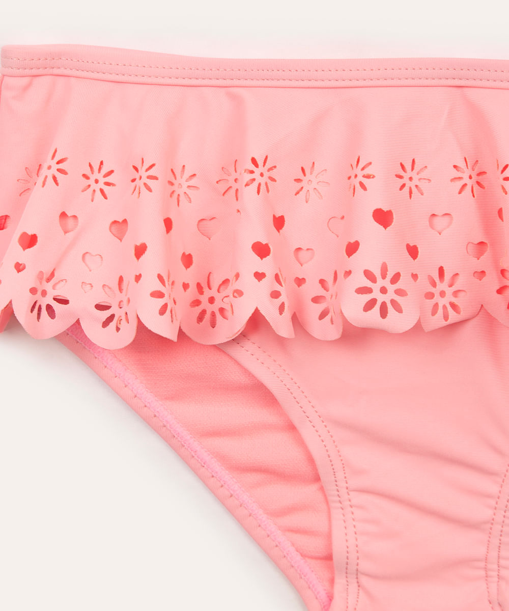 biquini infantil com babados corações proteção uv rosa