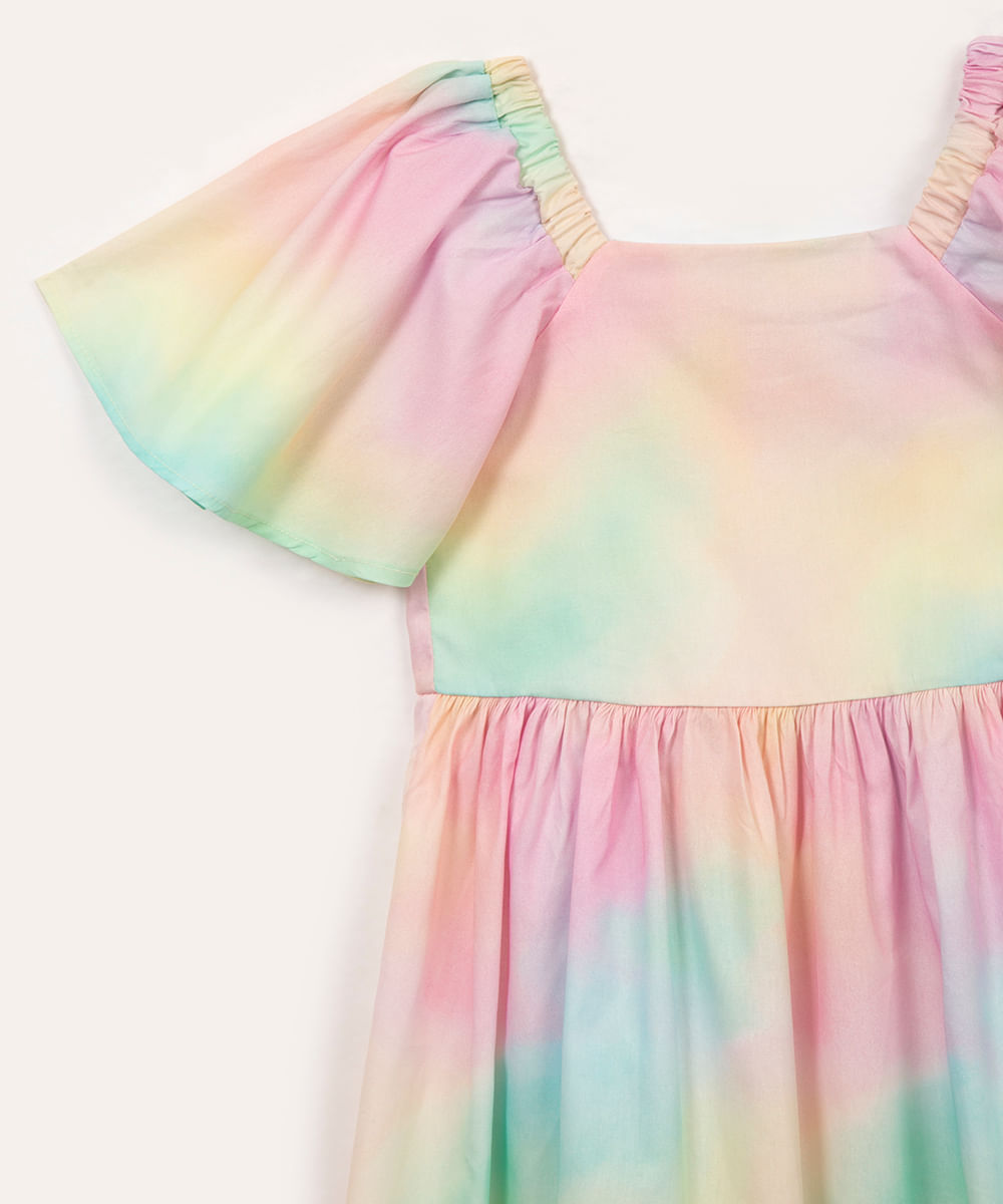 vestido de algodão infantil tie dye manga curta colorido
