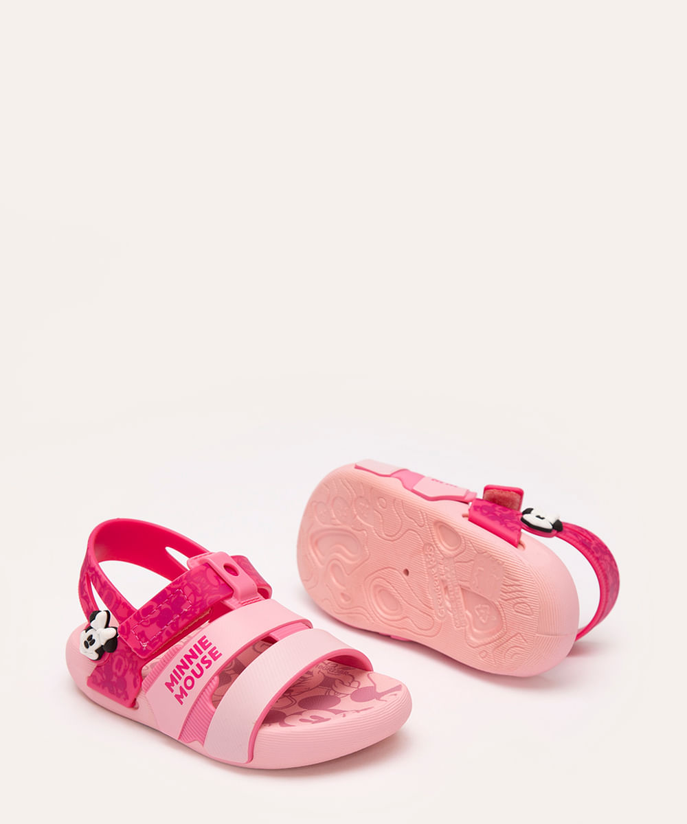 sandália infantil minnie mouse grendene rosa