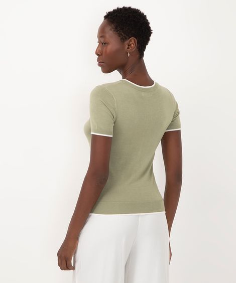 blusa de tricot manga curta listra - verde