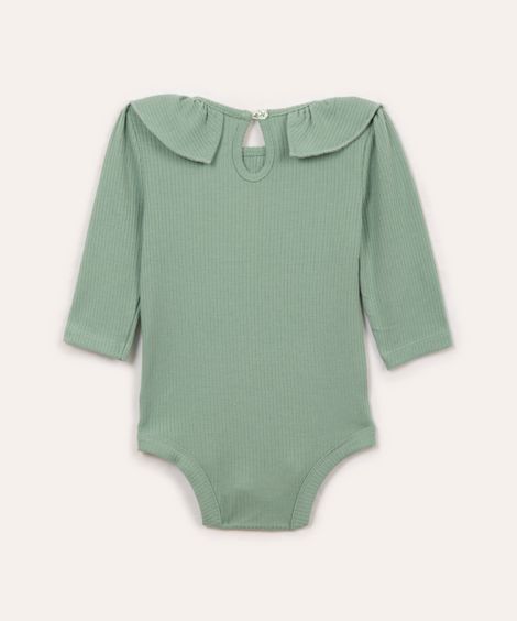 body de algodão infantil canelado com babado verde