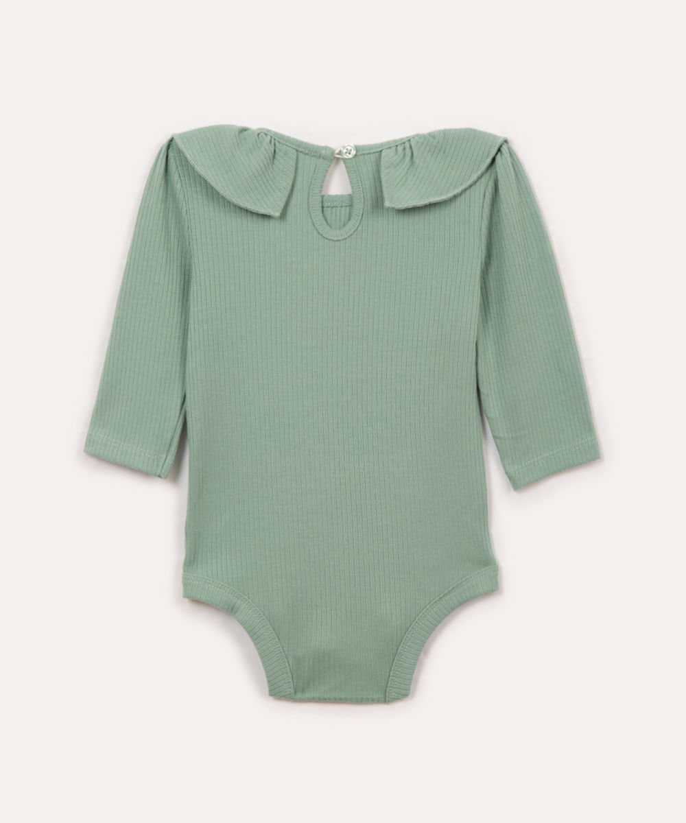 body de algodão infantil canelado com babado verde