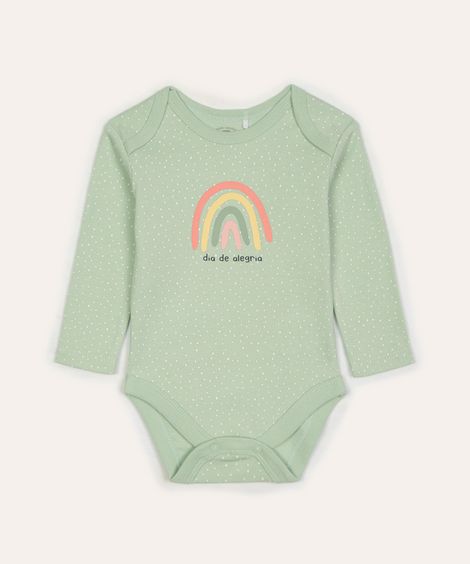 body de algodão infantil arco íris manga longa verde