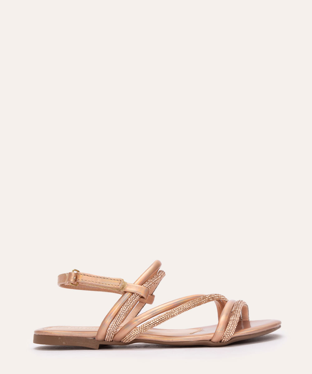 sandália infantil com strass cobre