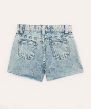 short jeans infantil com strass e desfiado azul claro