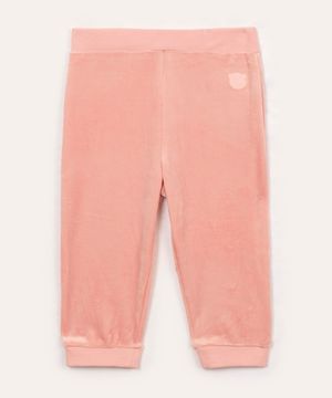 calça de plush infantil cós canelado rosa