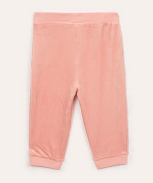 calça de plush infantil cós canelado rosa