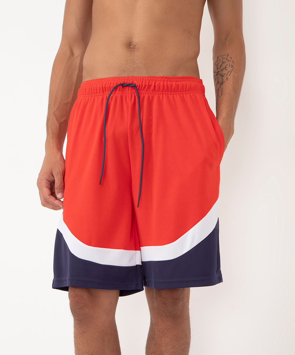 bermuda long com barra contrastante e bolso esportiva vermelho