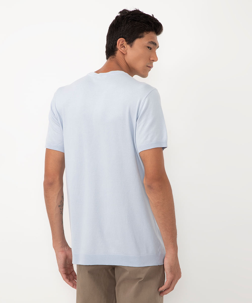 camiseta tricot leve manga curta azul claro