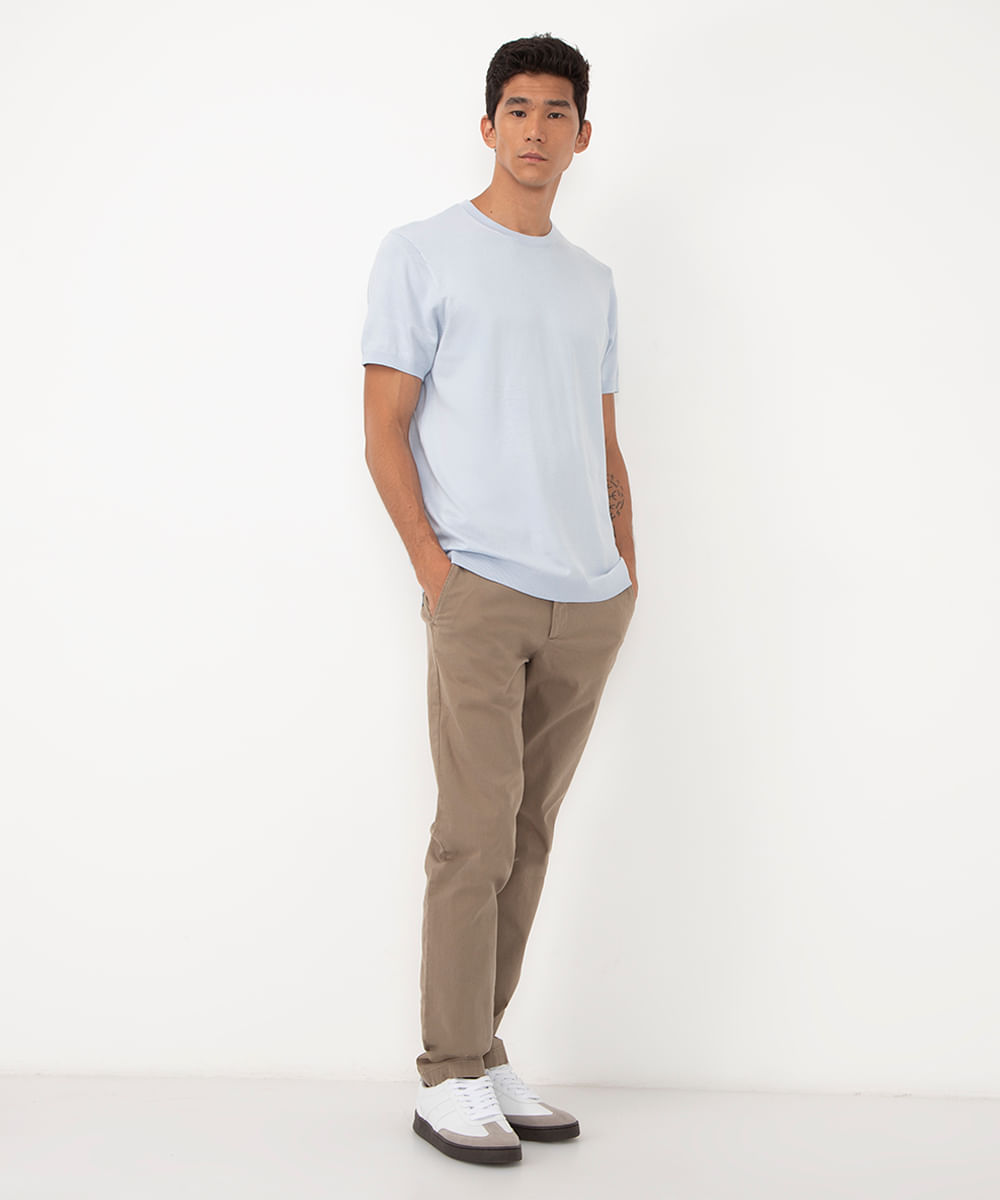 camiseta tricot leve manga curta azul claro