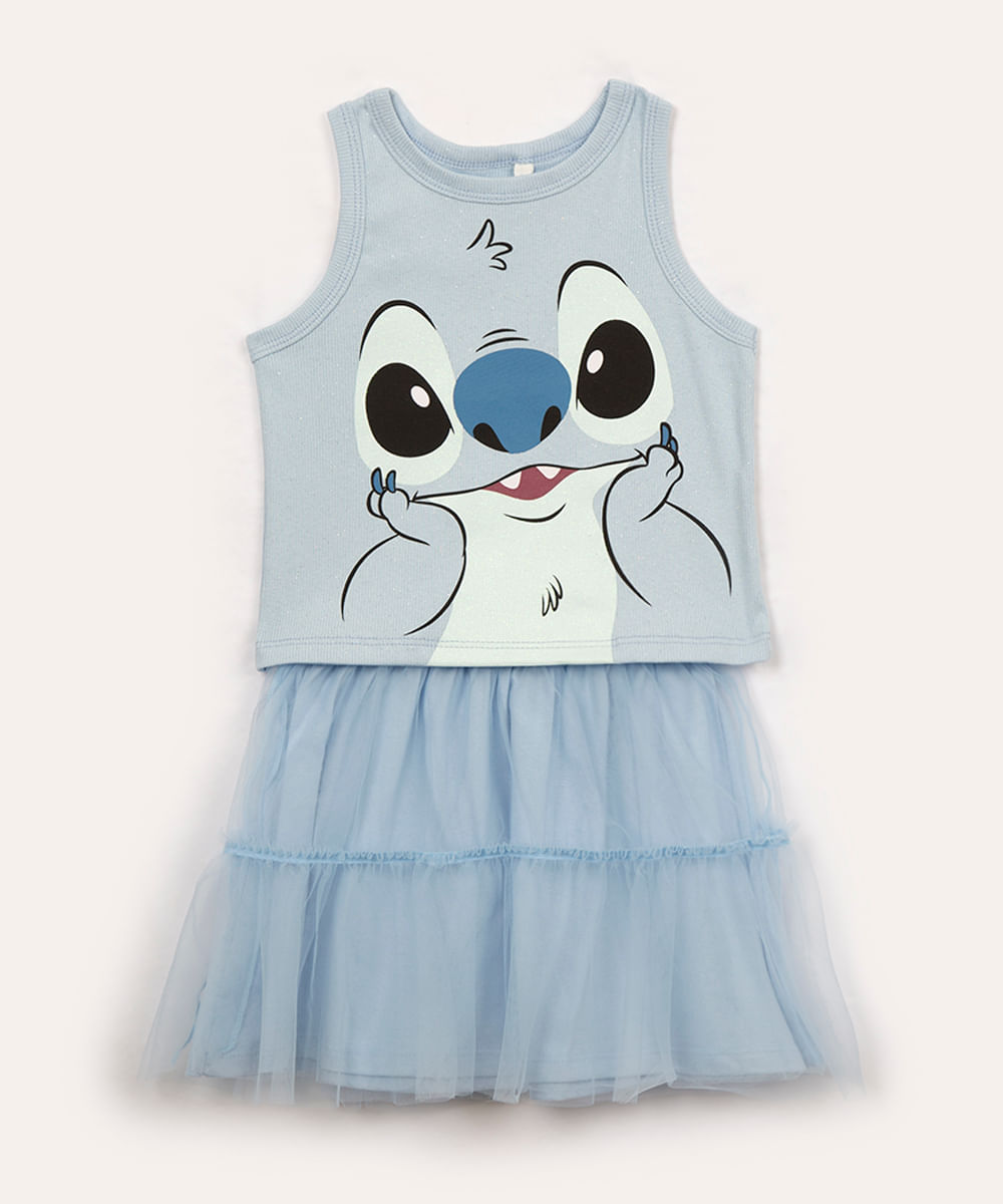 conjunto infantil stitch saia de tule azul