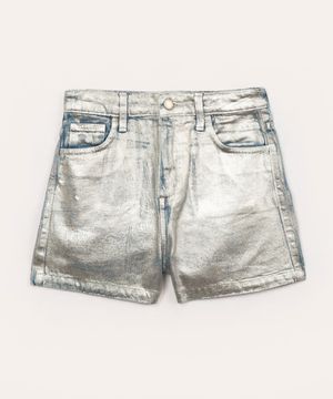 short jeans juvenil mom metalizado prata