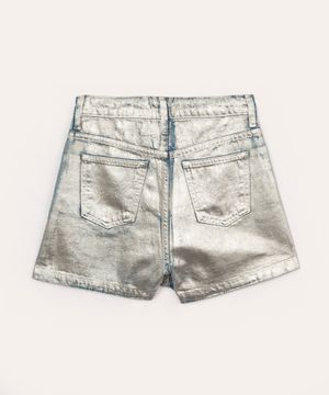 short jeans juvenil mom metalizado prata