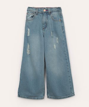 calça jeans flare infantil com bolsos azul médio