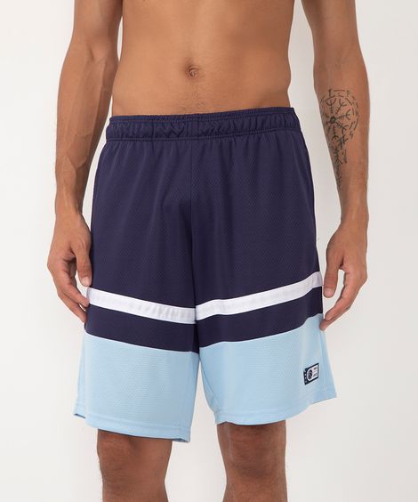 bermuda long com barra contrastante esportiva azul marinho