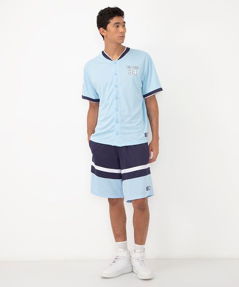bermuda long com barra contrastante esportiva azul marinho