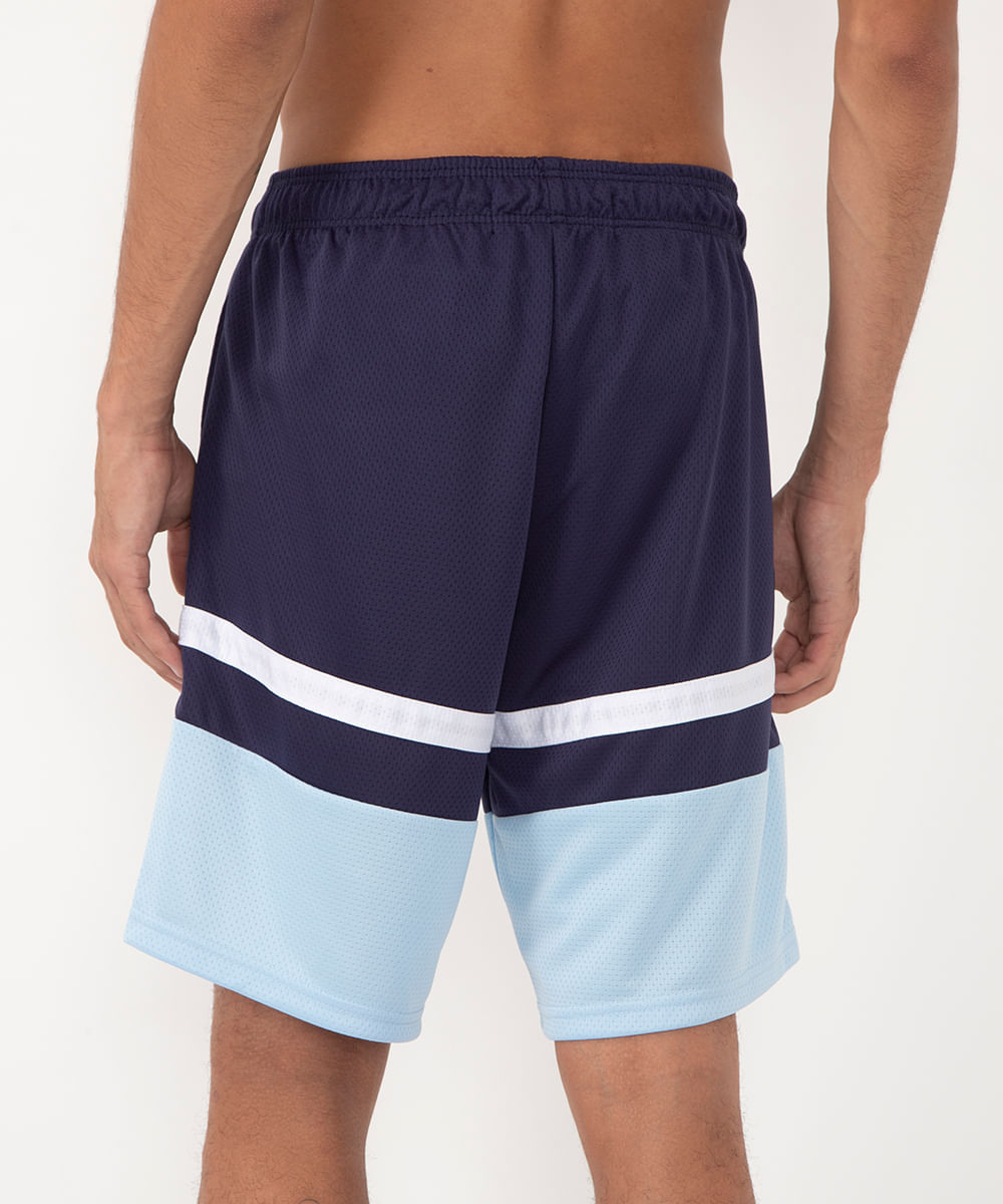 bermuda long com barra contrastante esportiva azul marinho