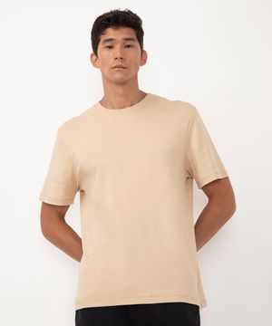 camiseta básica de algodão peruano manga curta bege