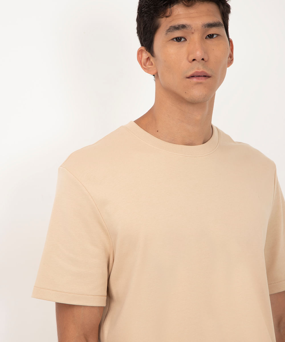 camiseta de algodão peruano bold manga curta bege
