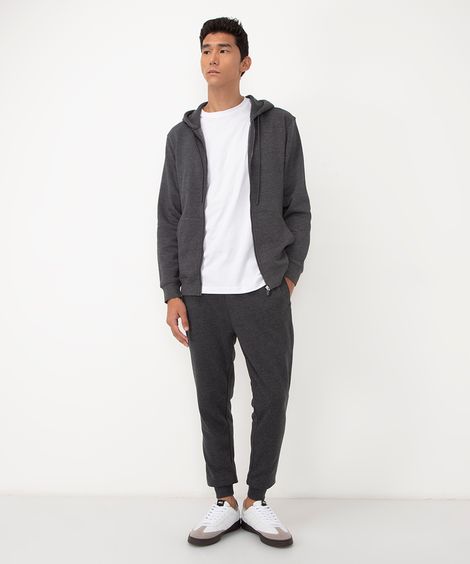 calça jogger de moletom básica com bolsos cinza