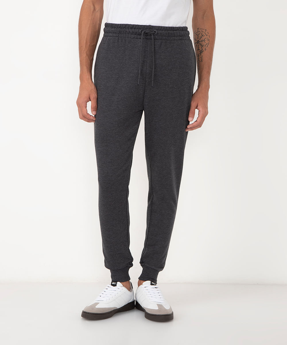 calça jogger de moletom básica com bolsos cinza