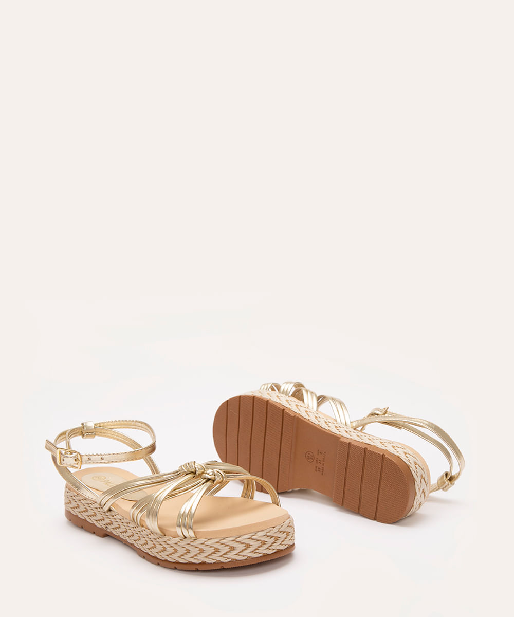 sandália infantil tressê metalizada dourado
