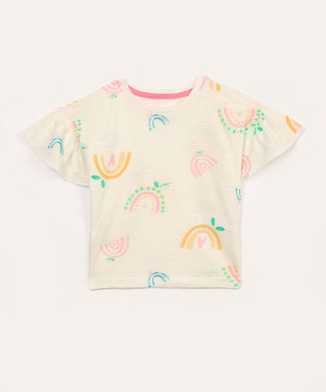 blusa de algodão arco íris com babado off white