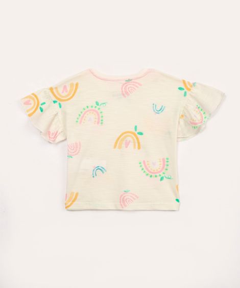 blusa de algodão arco íris com babado off white
