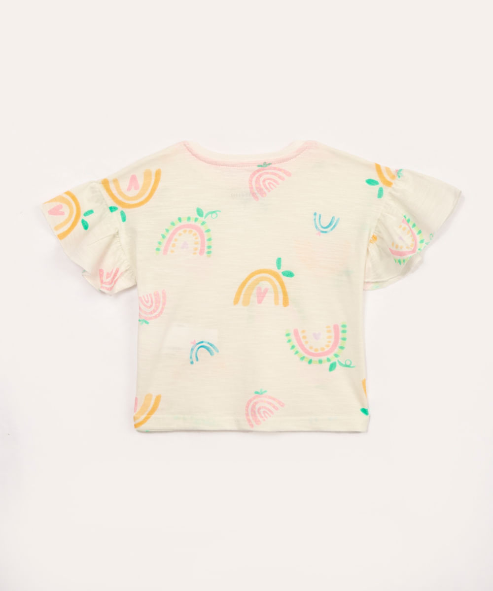 blusa de algodão arco íris com babado off white