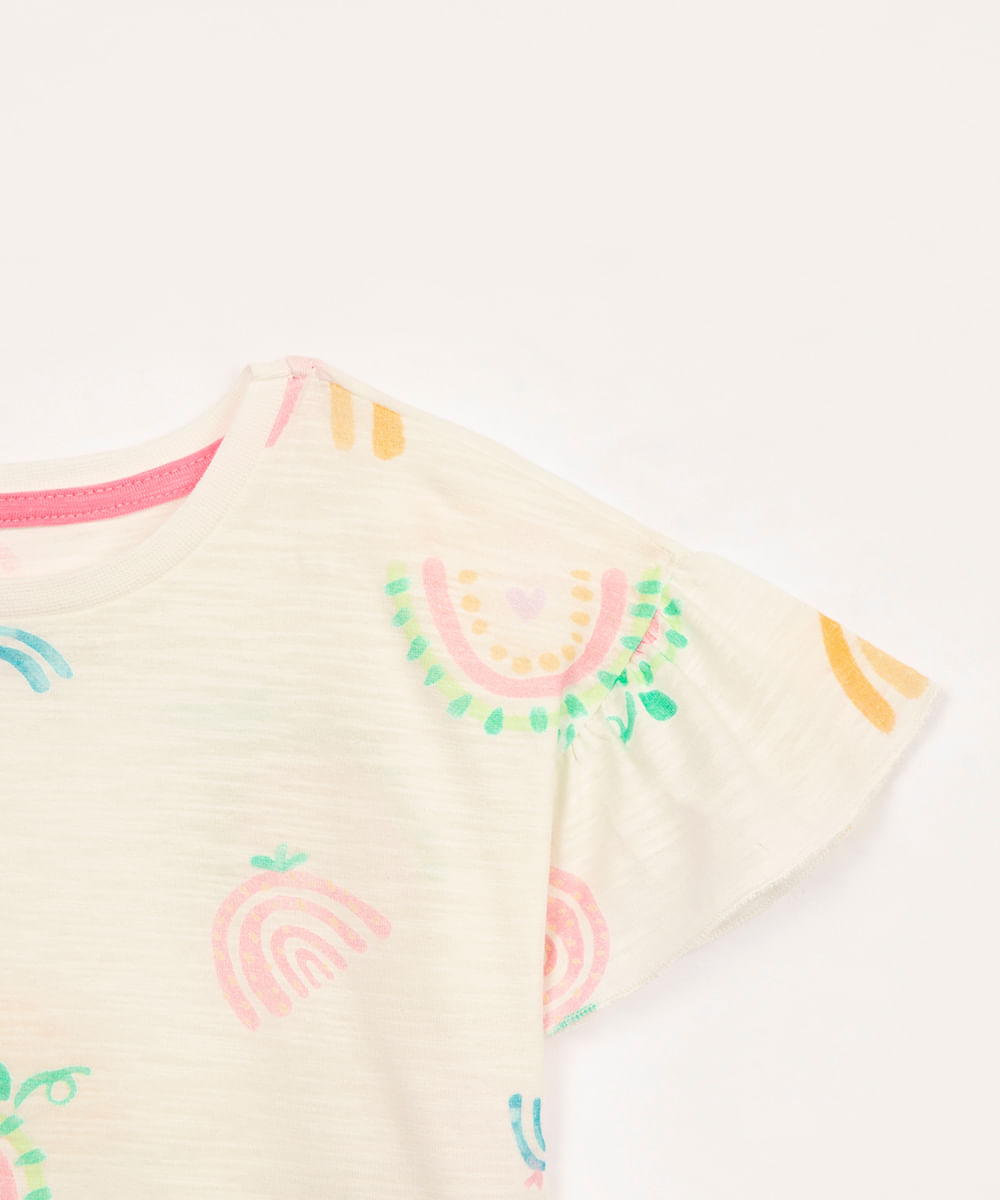 blusa de algodão arco íris com babado off white