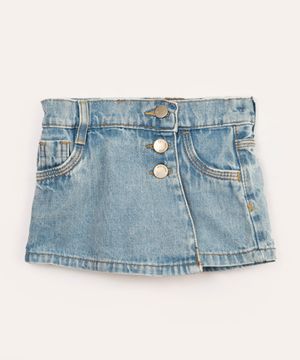 short saia jeans infantil azul claro