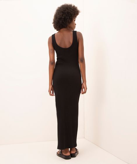 vestido longo canelado mindset preto