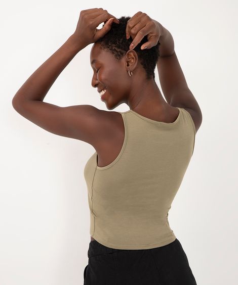 cropped de viscose alça média verde médio - verde mate
