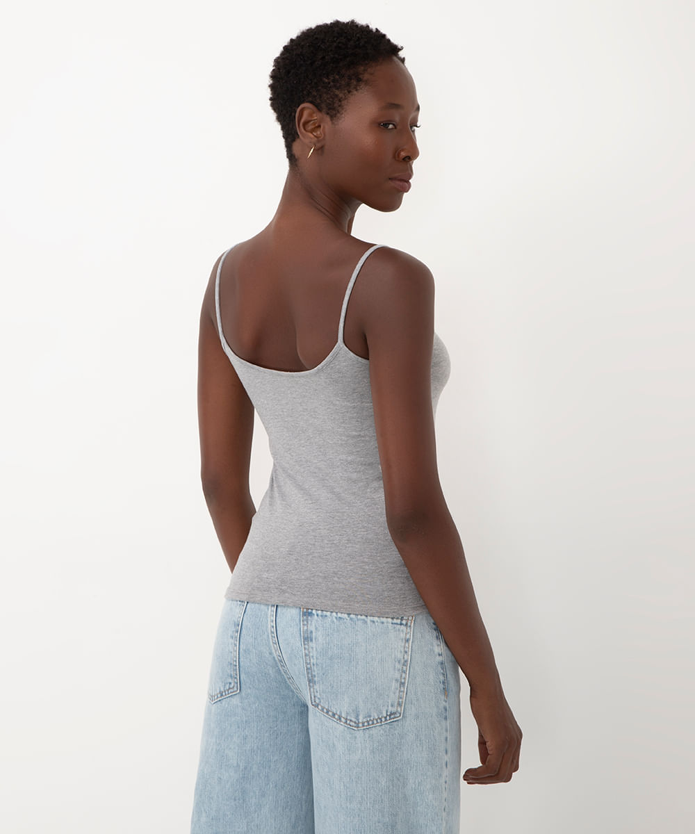 blusa de algodão peruano alça fina cinza