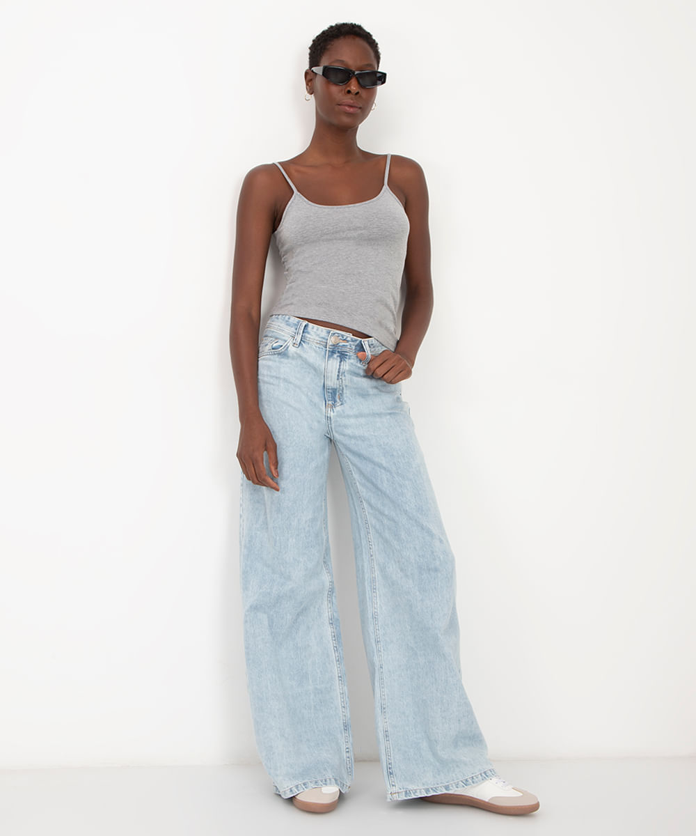 blusa de algodão peruano alça fina cinza