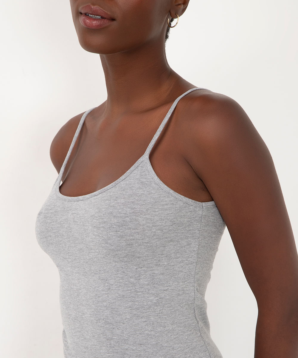 blusa de algodão peruano alça fina cinza