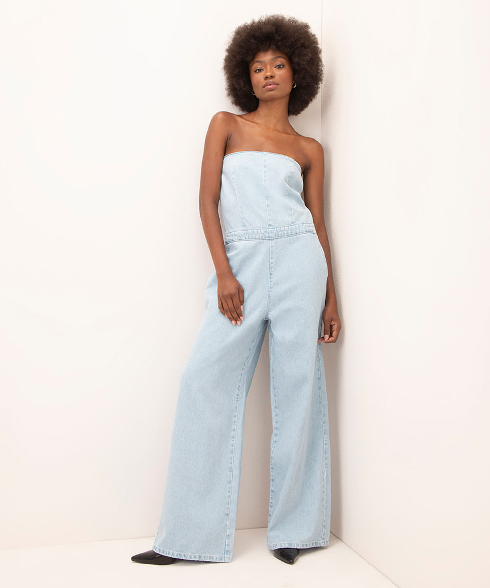 macacão jeans sem alça mindset azul