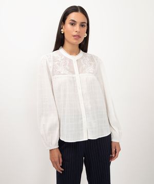 camisa de tule bordada off white