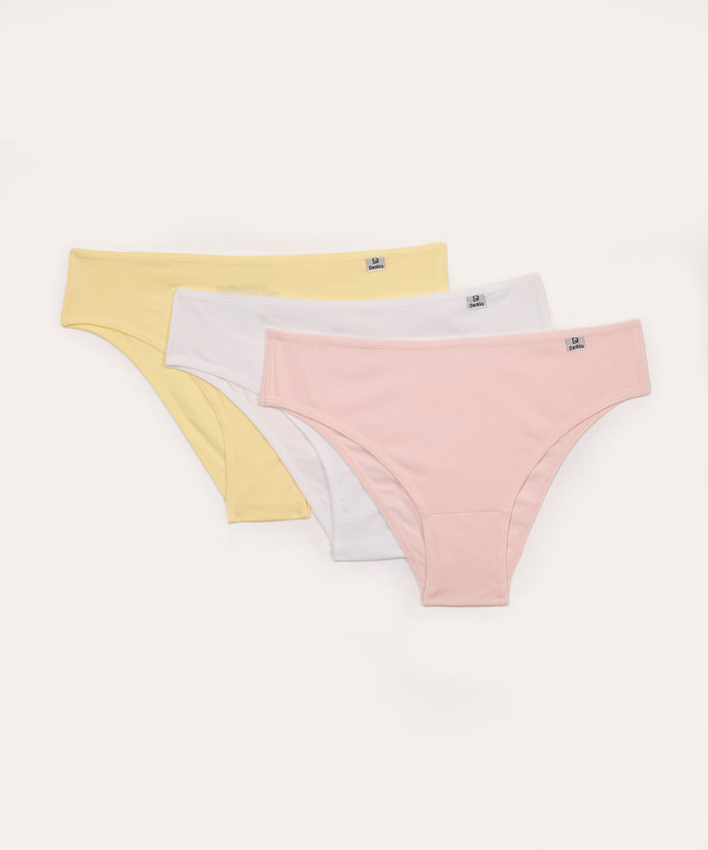 kit de 3 calcinhas biquíni de algodão delrio colorido