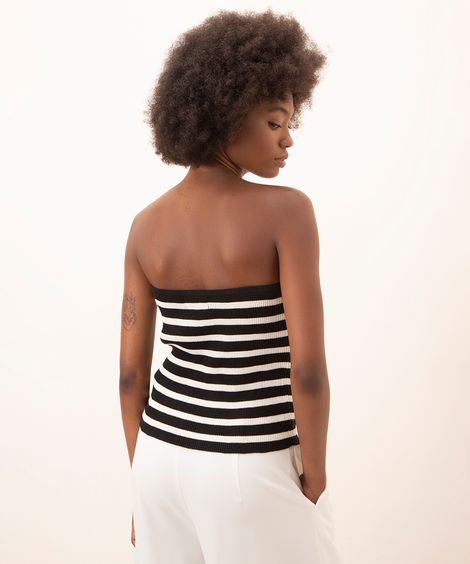 blusa de tricot sem alça listrada mindset preto